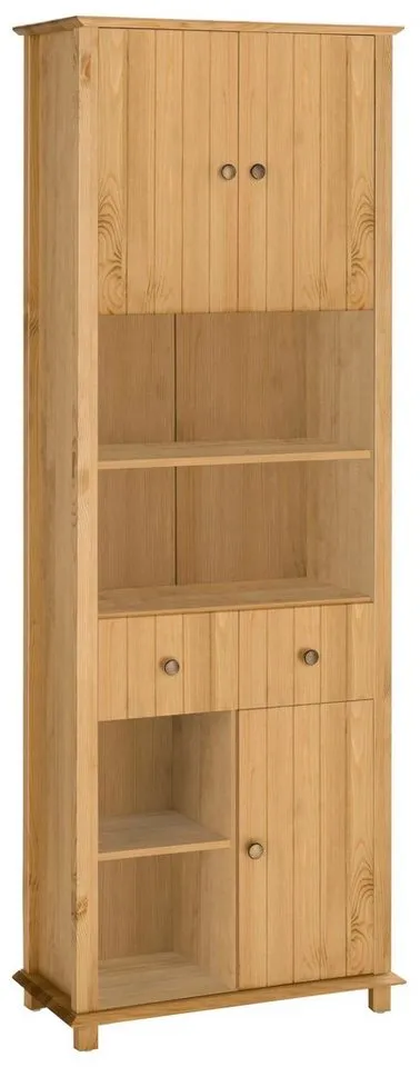 Home affaire Hochschrank Vili Badezimmerschrank, Höhe 175 cm, 2 Schubladen, 3 Türen, aus Massivholz, Beige, – Produktbild 2 von 5