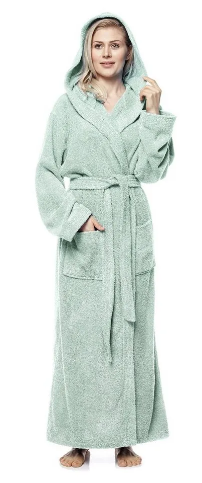 Arus Arus Damenbademantel Pandora, extra lang, mit Kapuze, 100% Baumwolle, für Spa & Zuhause, langform, 100% Baumwolle, Kapuze, Gürtel, mit Kapuze, extra lang, 100% Baumwolle, Grün, – Produktbild 2 von 4