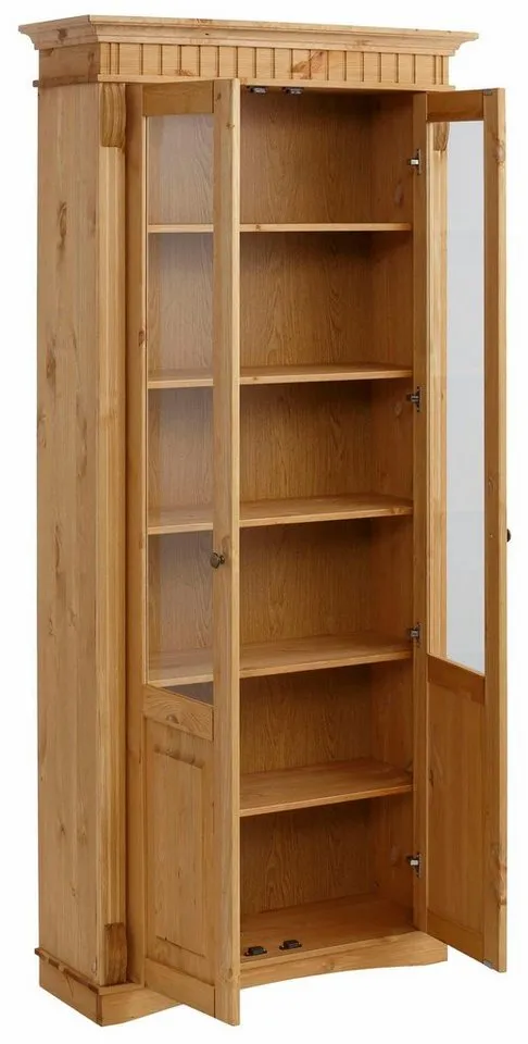 OTTO home Glasvitrine Teresa (Maße (B/T/H): ca. 90/32/193 cm) mit 2 Glastüren, Höhe 193 cm, aus massiver Kiefer, FSC®, Beige, – Produktbild 4 von 5