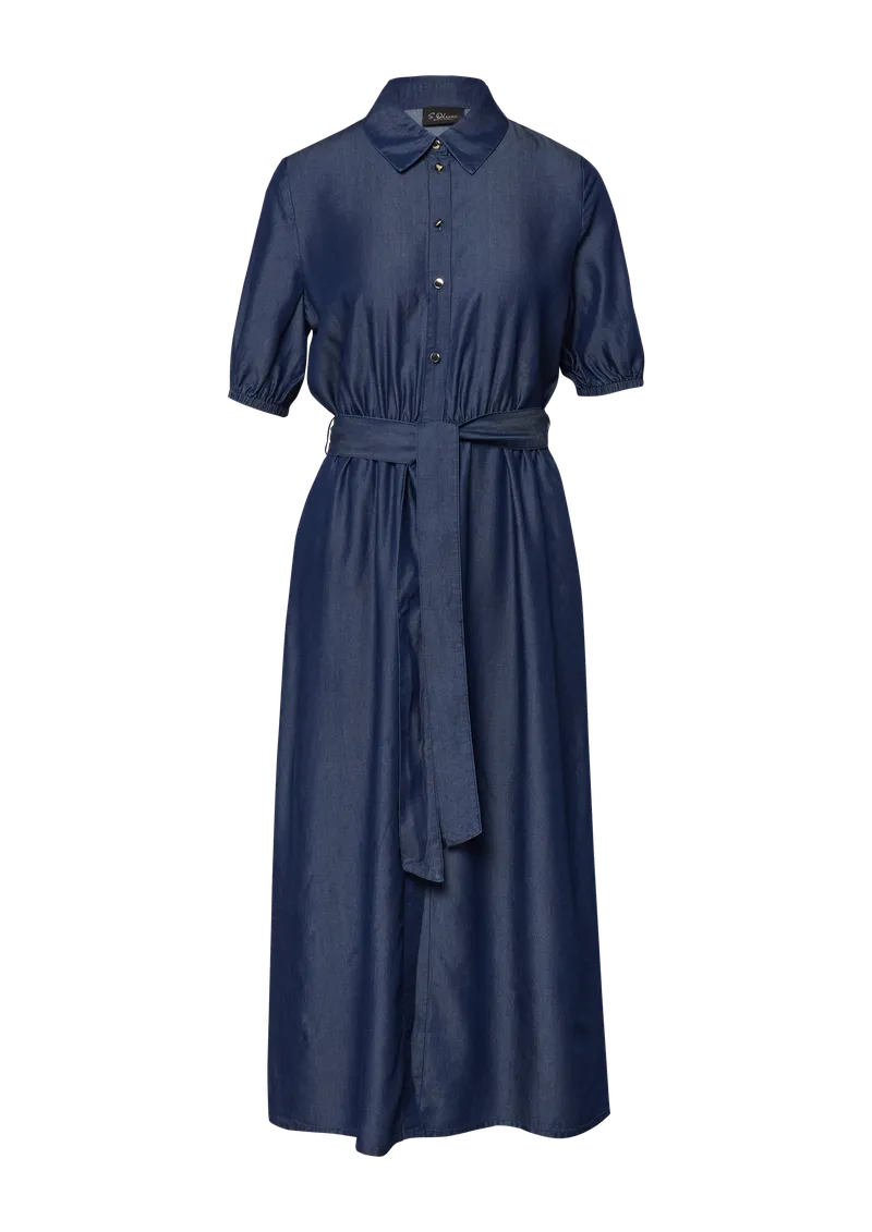 s.Oliver Midi-Hemdblusenkleid aus Lyocell mit Bindegürtel, Blau, – Produktbild 1 von 4
