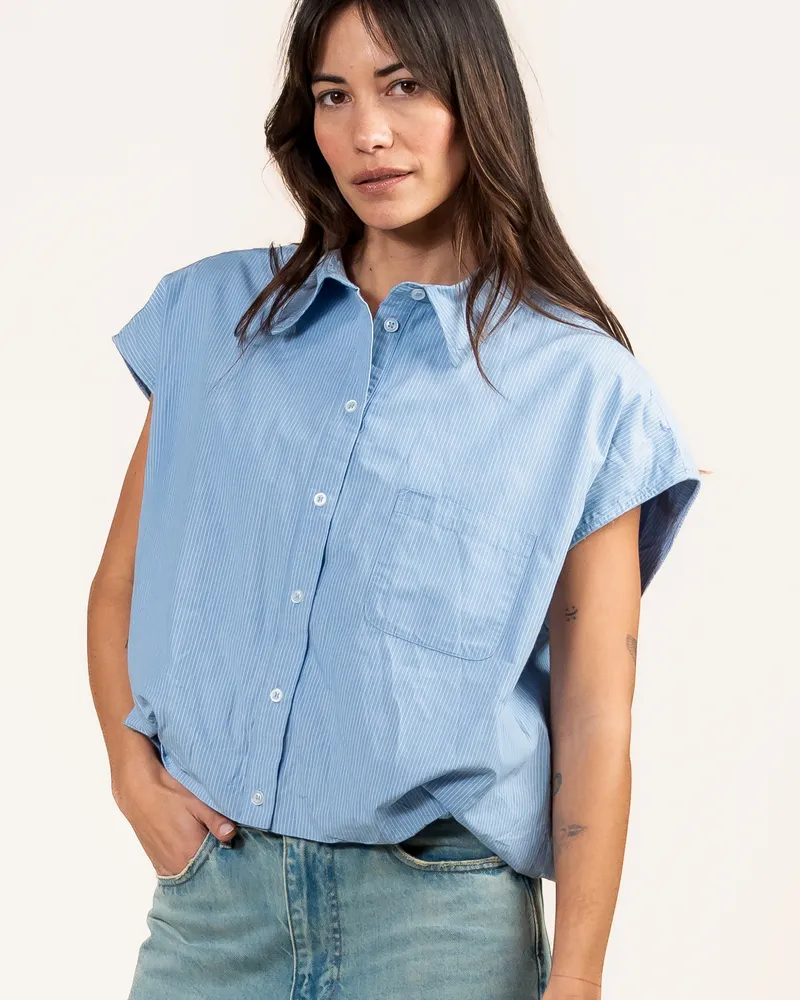 Kuyichi Kuyichi Damen vegan Bluse Dilek Blau Gestreift, Blau, – Produktbild 1 von 2