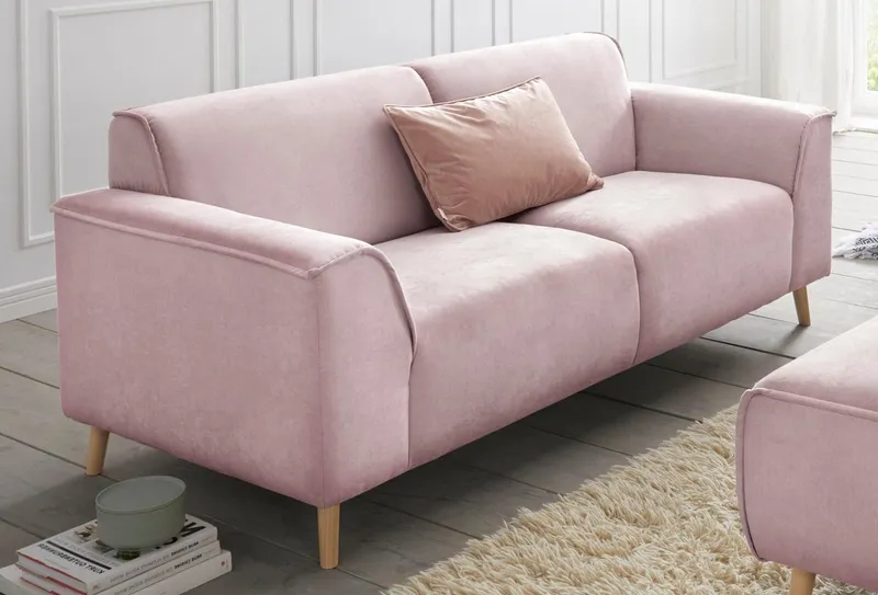 Home affaire 2,5-Sitzer Janek Scandic Design, elegant und zeitlos, mit Federkern und Keder in scandinavischem Design, Rosa, – Produktbild 1 von 5