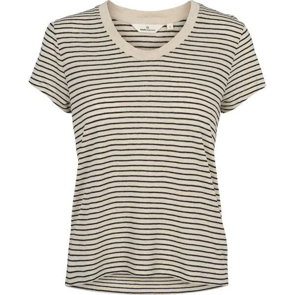 Basic Apparel Basic Apparel T-Shirt ASHLY aus Bio-Leinen, Beige-gestreift-schwarz-birch-black, – Produktbild 1 von 1