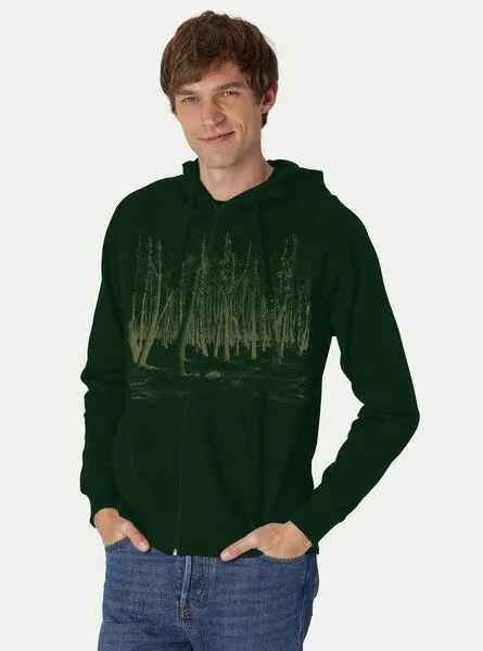 Peaces.bio - handbedruckte Biomode Peaces.bio - handbedruckte Biomode Herren Zip-Hoodie Woodland, Flaschengrün, – Produktbild 2 von 2