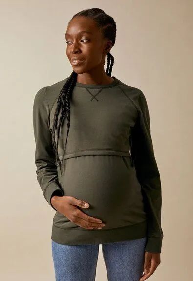 Boob Umstands- und Stillpullover B. warmer Sweatshirt von boob, Moss green, – Produktbild 1 von 4