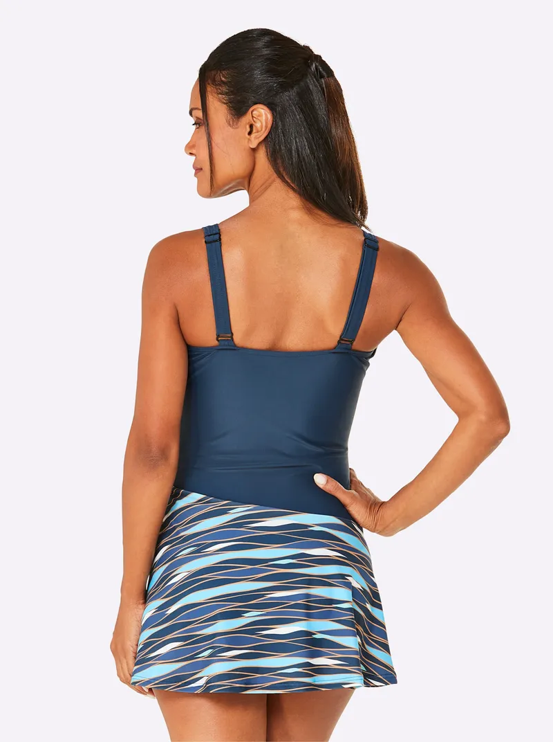 feel good Badeanzug dunkelblau-aqua-bedruckt, Dunkelblau-aqua-bedruckt, – Produktbild 1 von 2