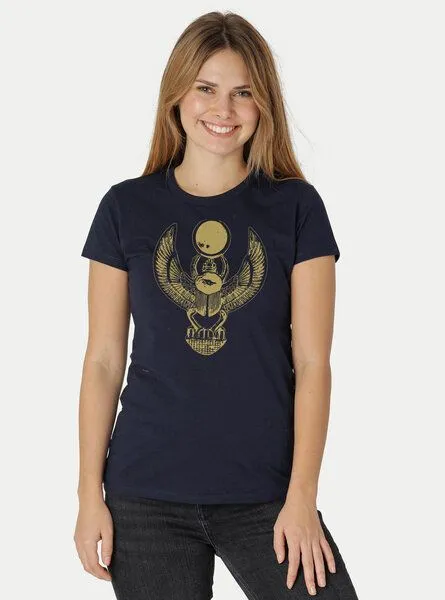 Peaces.bio - handbedruckte Biomode Peaces.bio - handbedruckte Biomode Damen Fit T-Shirt Cheper, Navy, – Produktbild 2 von 2