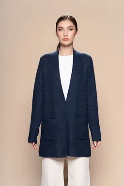 Pukara Pukara Alpaka-Cardigan in Navy Blue & Beige – Produktbild 1 von 1