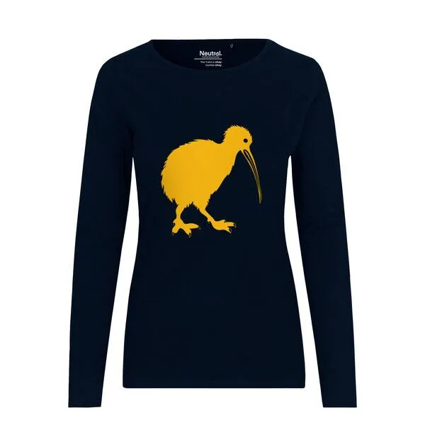 HANDGEDRUCKT HANDGEDRUCKT "Kiwi" Frauen Longsleeve aus reiner Biobaumwolle (kbA), Navy blue, – Produktbild 1 von 3