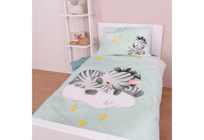 Baby Best Baby Best Babybettwäsche babybest Zebra, Renforcé, 2 teilig, mit liebevollem Motiv, Bunt|grün, – Produktbild 3 von 5
