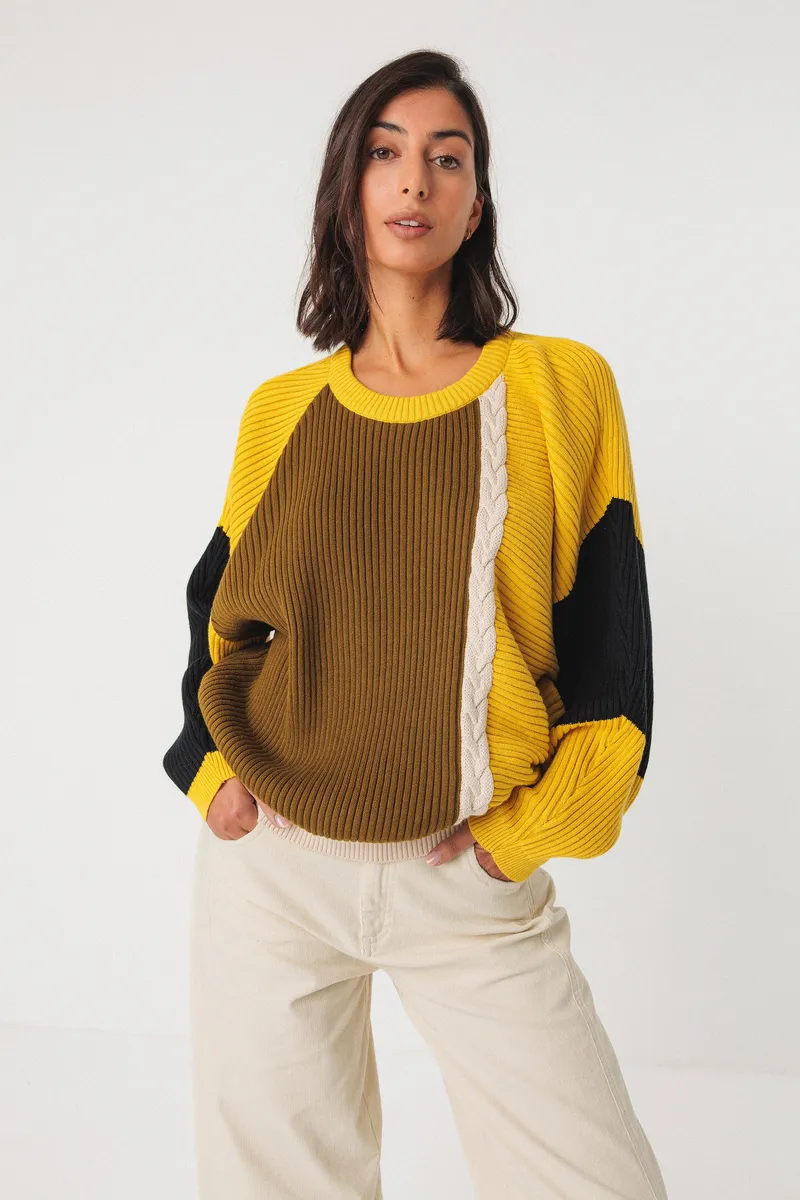 SKFK SKFK Damen vegan Pullover Balene Mehrfarbig Braun/Gelb, Schwarz, – Produktbild 1 von 2