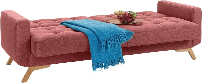 exxpo - sofa fashion 3-Sitzer Fiord, aktuelles Design, tolle Detailverarbeitung im Sitz und Rücken, bequem, wahlweise Kippcouch mit Bettfunktion und Bettkasten, Holzfuß, Rot, – Produktbild 4 von 5