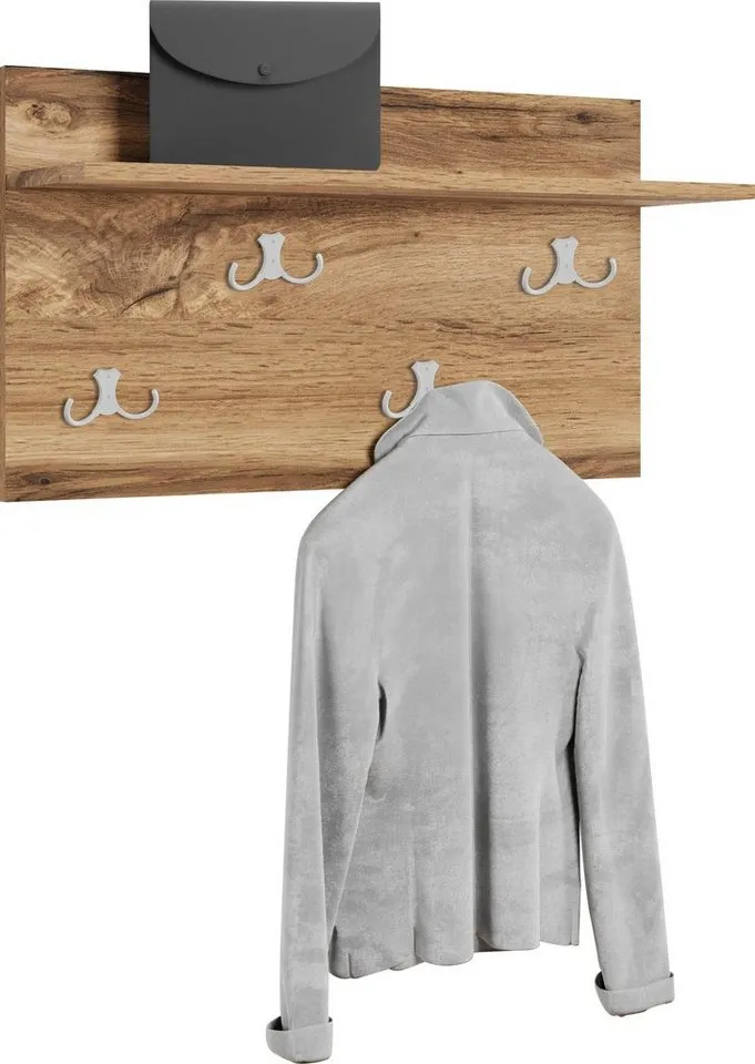 OTTO home Garderobenpaneel Paris (1 St), Praktische Wandgarderobe mit Doppelhaken (B/T/H): 70/21,5/40 cm, Braun, – Produktbild 2 von 5
