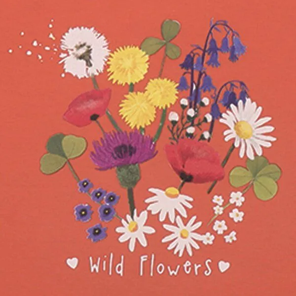 Walkiddy Kinder T-Shirt GOTS-zertifiziert aus Bio-Baumwolle, orange mit Wild-Flowers-Motiv, kurzarm – Walkiddy, weich & hautfreundlich, Orange, – Produktbild 3 von 3