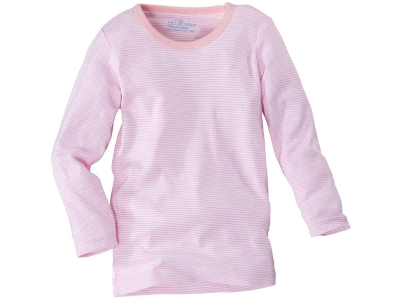 HANS NATUR Kinder Unterhemd Langarm Bio-Baumwolle rose-weiß gestreift Gr. 128, Weiß, rosa, – Produktbild 1 von 2