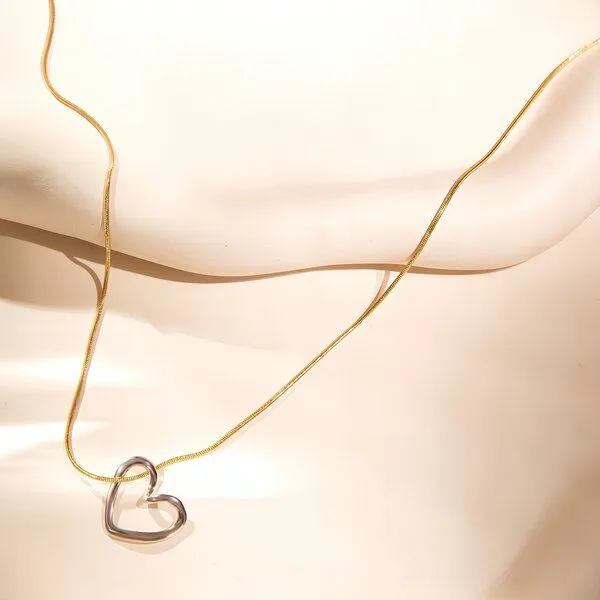 ELEKTROPULLI ELEKTROPULLI Herz Kette 1mm Längen: 45 cm / 55 cm / 65 cm, Gold kette mit silber herz, – Produktbild 2 von 4