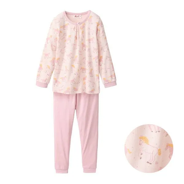 People Wear Organic People Wear Organic Pyjama, rosa bedruckt, "Pferde", Bio-Baumwolle – Produktbild 1 von 4