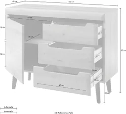 Home affaire Sideboard Torge, Anrichte, Kommode, Schubladenschrank (1 St), abgeschrägte Füße, drei Farben, Scandi Design, 107 cm breit – Produktbild 1 von 1