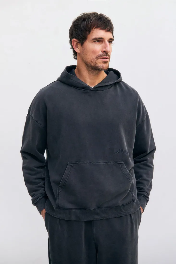 Rotholz Rotholz Herren vegan Hoodie Logo Washed Black, Schwarz, – Produktbild 2 von 2