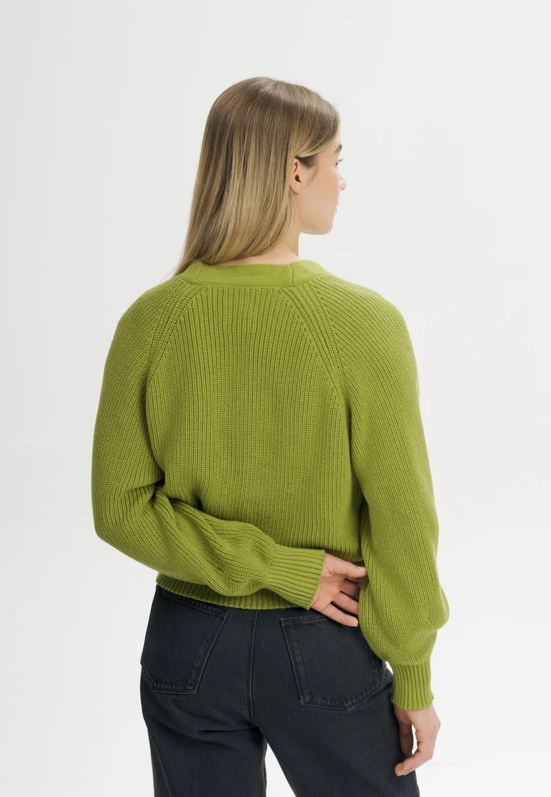 MELA MELA Damen vegan Strickjacke Mit Rippmuster Bhuma Seaweed, Olivgrün, – Produktbild 1 von 2