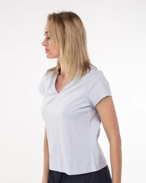 Alma & Lovis Alma & Lovis Kurzarmshirt im Blusen-Style aus Bio-Baumwolle | Short Blouse, Stoneblue (blau), – Produktbild 3 von 4