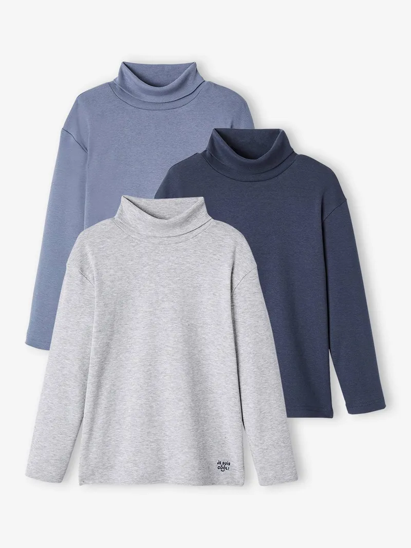 Vertbaudet 3er-Pack Jungen Langarm-Rollkragenshirts BASIC, Pack hellgrau meliert, – Produktbild 1 von 4