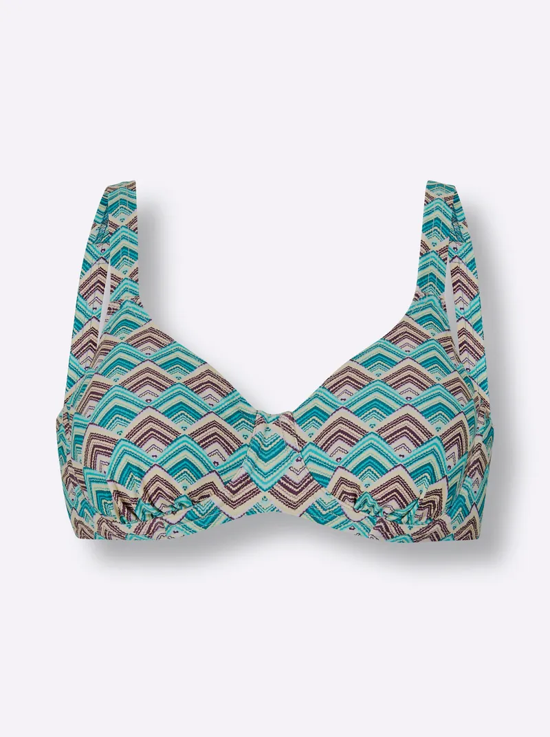 feel good Bikini-Oberteil türkis-violett-bedruckt, Türkis-violett-bedruckt, – Produktbild 1 von 2