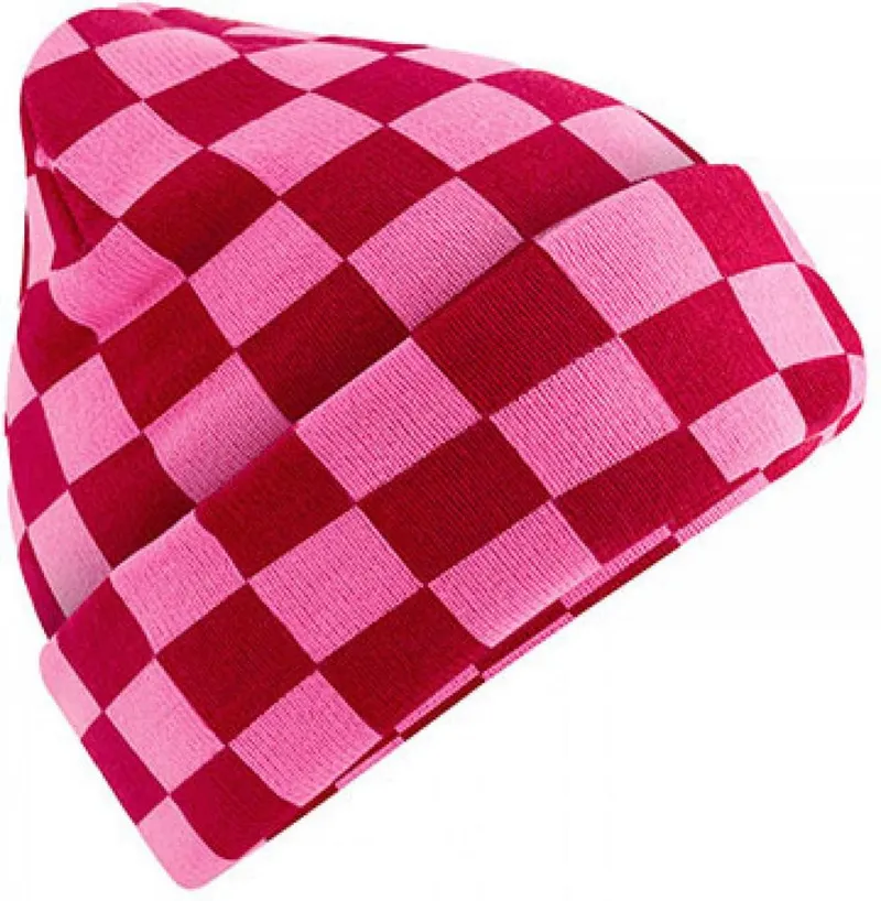 Beechfield Beechfield Beanie mit Schachbrettmuster Checkerboard, Classic red/true pink, – Produktbild 1 von 3