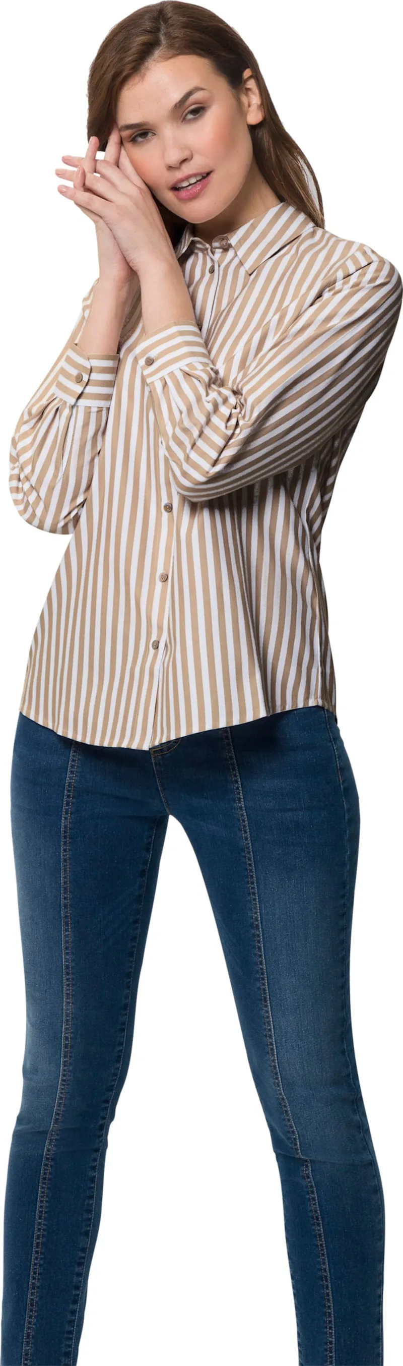 heine Klassische Bluse, Camel-weiß-gestreift, – Produktbild 2 von 2