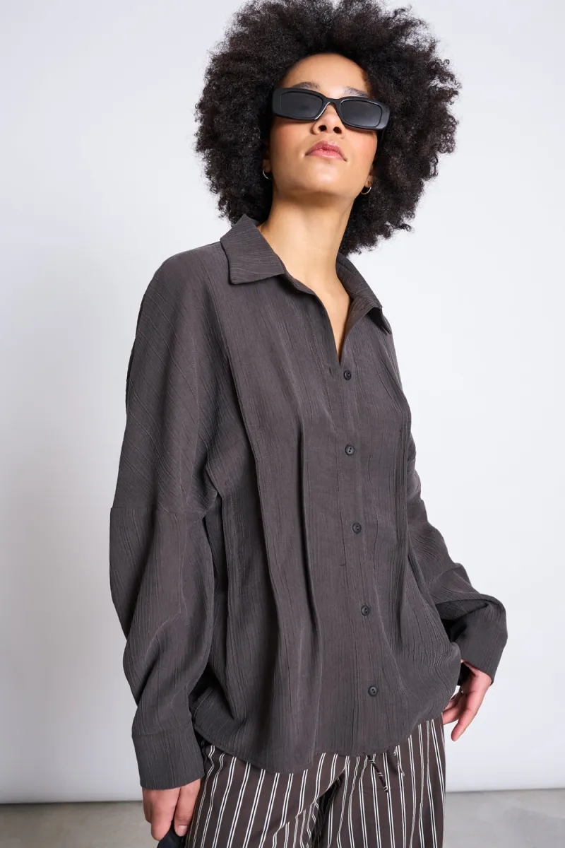 JAN N JUNE JAN N JUNE Damen vegan Bluse Mit Raffungen Farbe Calva Mud, Braun, – Produktbild 2 von 2