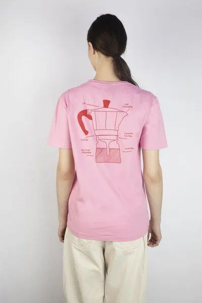Kiwistories T-Shirt Unisex- 100%Org Baumwolle- Kaffee Print, Rosa, – Produktbild 2 von 3