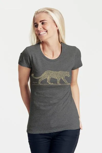 Peaces.bio - handbedruckte Biomode Peaces.bio - handbedruckte Biomode Bio-Damen-T-Shirt "Leopard", Dunkelgrau, – Produktbild 1 von 1
