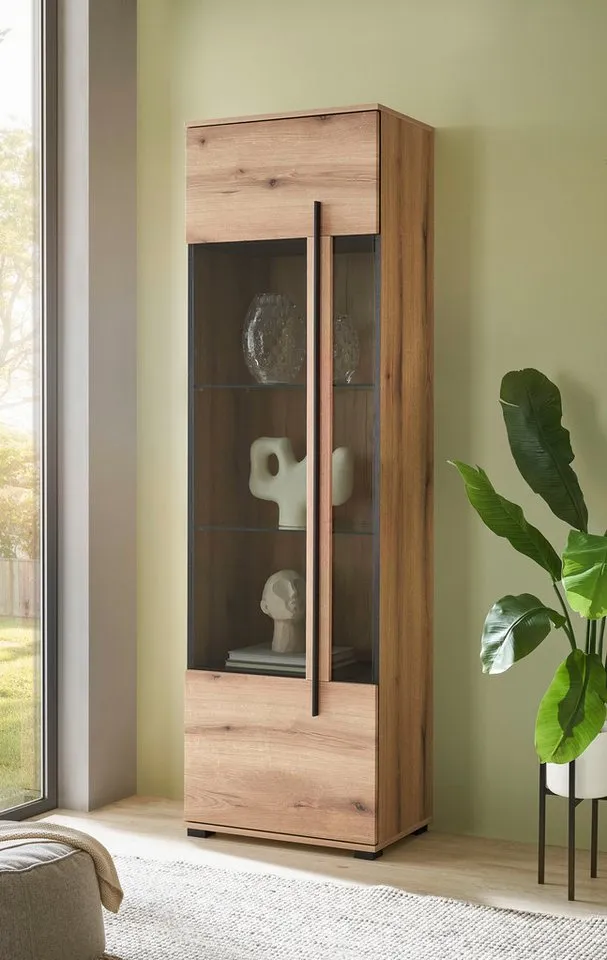 Home affaire Wohnwand Cantara, Anbauwand, Wohnzimmer-Set, in Eiche Evoke, Weiß oder Kaschmir, (Set, 4-St), enthält zwei Vitrinen, ein Lowboard und ein Wandboard, Braun, – Produktbild 8 von 8
