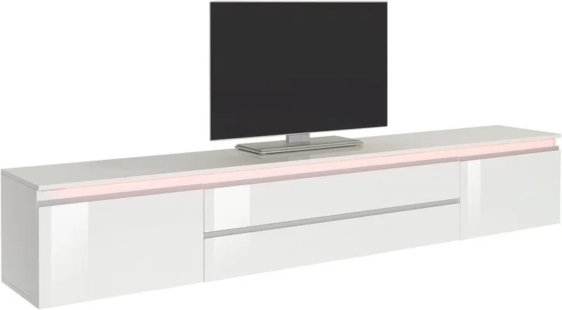 Home affaire Lowboard Magic,Lowboard,TV-Kommode,TV-Möbel,TV-Bank, Hochglanzlackiert, Alugriff, 2 Türen, 2 Schubkästen,B/T/H 240×40×40 cm, Weiß, – Produktbild 2 von 5