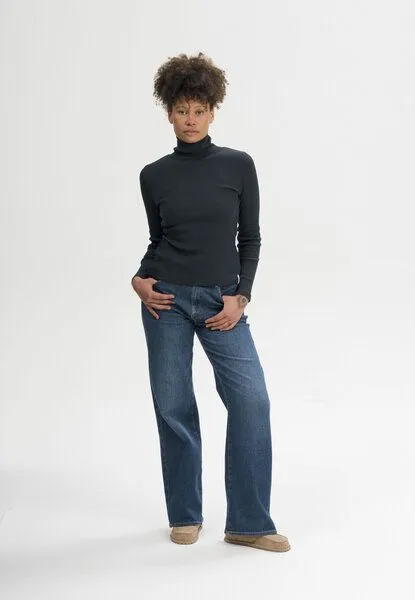 MELA MELA Ripp Rollkragen Langarmshirt Style MUNLI aus 100% Bio-Baumwolle, Schwarz, – Produktbild 3 von 4