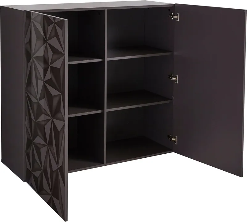 Home affaire Highboard Prisma Höhe 111 cm, Breite 121 cm, Kommode 2 Türen, Hochkommode, Front mit elegantem Siebdruck, grifflos, viel Stauraum, Grau, – Produktbild 4 von 4