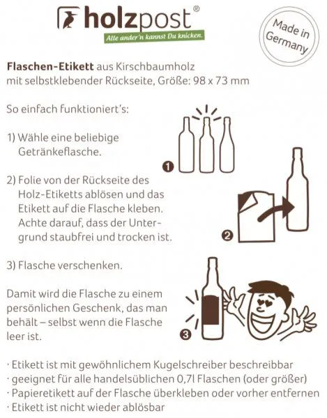 holzpost holzpost Flaschen-Etikett "Wein & Freunde" – Produktbild 3 von 3