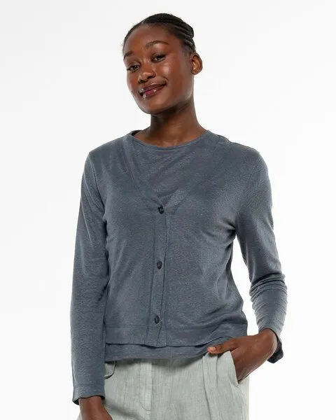 Alma & Lovis Alma & Lovis Eleganter Cardigan aus 100% Leinen-Jersey | Leinen Jersey Jacket, Pinie (grün-grau), – Produktbild 3 von 4