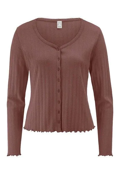 hessnatur hessnatur Pointelle Cardigan PURE COTTON aus reiner Bio-Baumwolle, Rosébraun, – Produktbild 2 von 4
