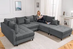 riess-ambiente Wohnlandschaft KENT 305cm anthrazit/schwarz - inkl. Hocker, U-Form, FSC-zertifiziert, Einzelartikel 1 Teile, Ecksofa · Wohnzimmer · mit Federkern · Cord-Bezug · Modern Design – Produktbild 1 von 1