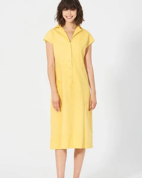 HempAge HempAge Damen schlichtes Hemdblusenkleid Hanf/Biobaumwolle, Butter(gelb), – Produktbild 2 von 4