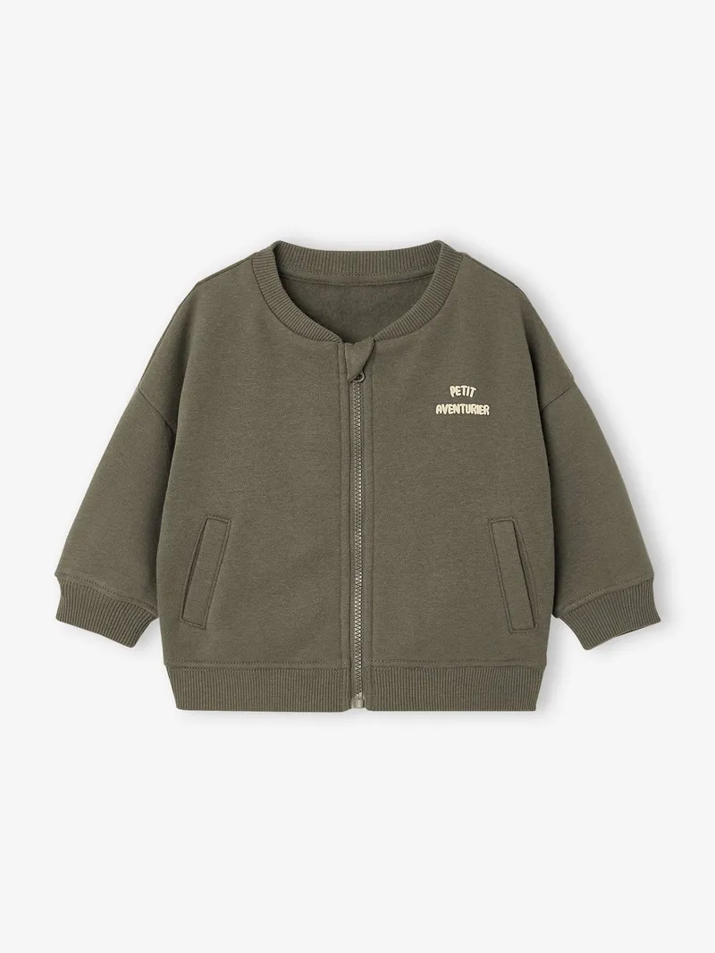Vertbaudet Sweatjacke mit Reißverschluss Baby Jungen BASIC personalisierbar, Khaki, – Produktbild 1 von 3