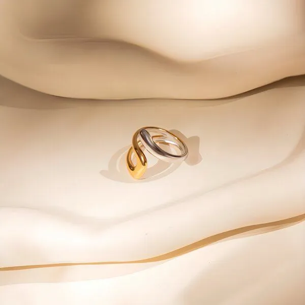 ELEKTROPULLI ELEKTROPULLI Größenverstellbarer Silber FLOOD Ring, Gold, – Produktbild 2 von 4