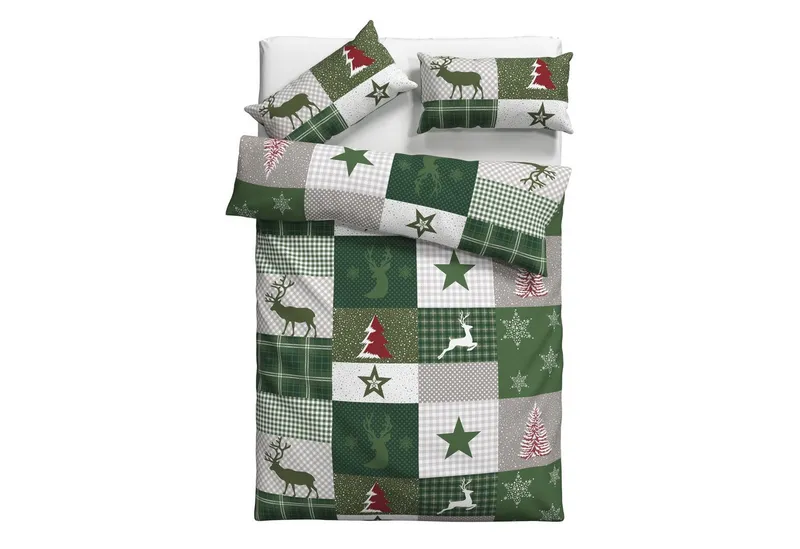 OTTO home Bettwäsche Nicholas, Biber, 2 teilig, Weihnachtsbettwäsche, Winter, in 3 Qualitäten verfügbar, Grün, – Produktbild 2 von 7