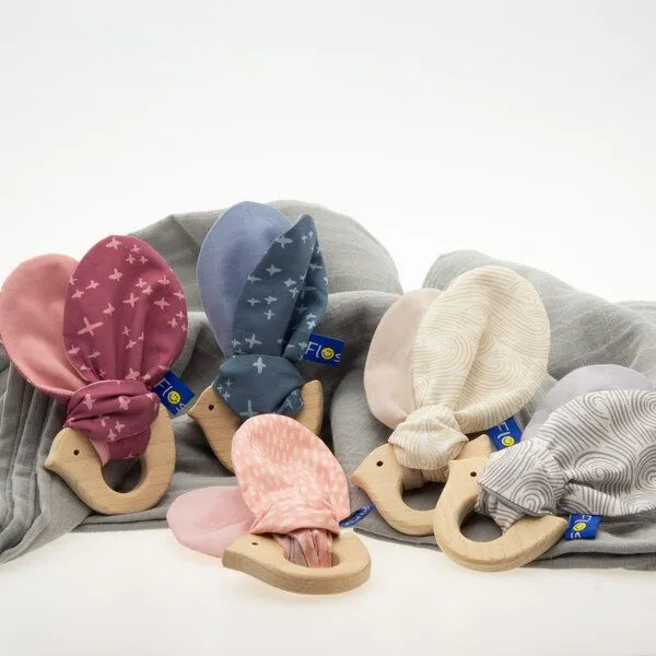 Flosinn Flosinn Knisterohren Baby mit Beißring Vogel Bio-Greifling, Rosa, – Produktbild 2 von 3