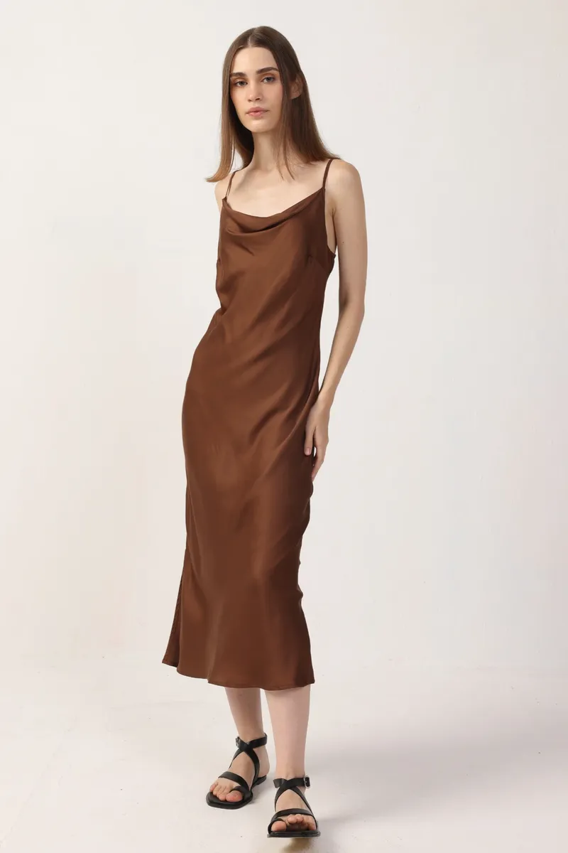 Neu Nomads Neu Nomads Damen vegan Kleid Midi Rundhalsausschnitt Cognac, Braun, – Produktbild 1 von 1