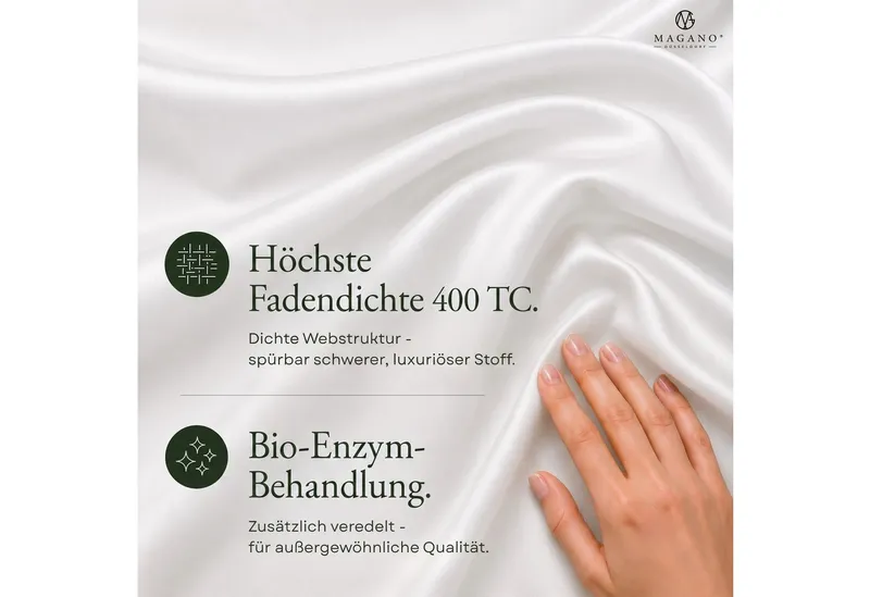 MAGANO Spannbettlaken, Luxus 100% TENCEL ™ Lyocell, Bettlaken, Gummizug: rundum, 400 TC Fadendichte, Hypoallergen, Thermoregulierend, Weiß, – Produktbild 4 von 5