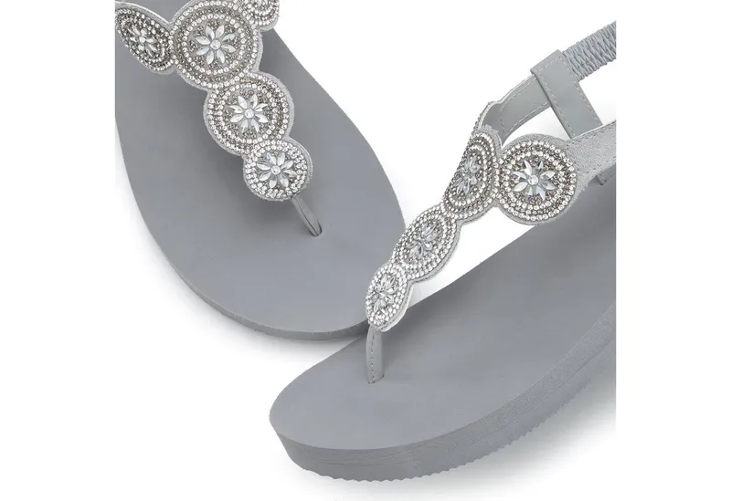 VENICE BEACH VENICE BEACH Sandale, Badeschuh, Badelatsche, Flip Flop, Badeschlappe, Sommerschuhe Badezehentrenner Zehentrenner ultraleicht mit Glitzerdetails VEGAN, Grau, – Produktbild 5 von 5