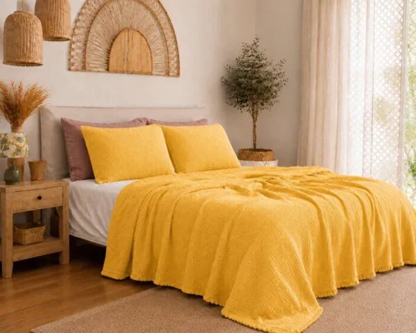 Sandiik Sandiik Musselin- Decke Classic aus Bio-Baumwolle 2 Größen, Gelb, – Produktbild 4 von 4