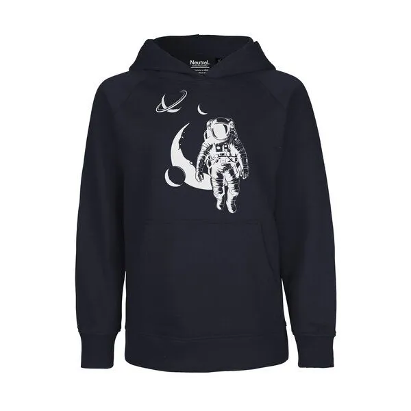 HANDGEDRUCKT HANDGEDRUCKT "Spacewalk" Kinder Hoody aus reiner Biobaumwolle (kbA), Navyblue, – Produktbild 1 von 4